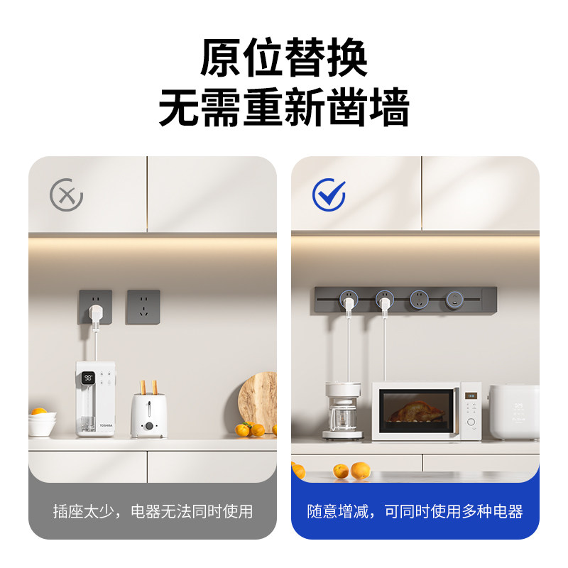 Mobile Track Socket Surface-Mounted Power Sliding Rail Power Strip for Living Room, Bedroom, Kitchen, Sideboard with Switch