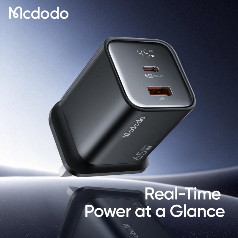 Maiduoduo Eu/Uk Standard 65W Dual-Port Digital Display Gan Charger for Mobile Phones and Laptops, Compatible with Huawei, Samsung, Apple, 17Pm Fast Charging, Computer Charging Head, Mini Uk Charger