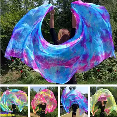 Silk colorful tie-dyed purple silk scarf set for belly dance gauze silk hand yarn custom silk