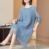 Issey Miyake Pleated dress Female high-end plus size fashion beaded Embroidery 2020 Summer loose mom skirt