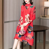 The New Years Eve red fashion woman dress New Years Mothers dress 2021 Three mansion Folds Dress Spring High-end Big Code