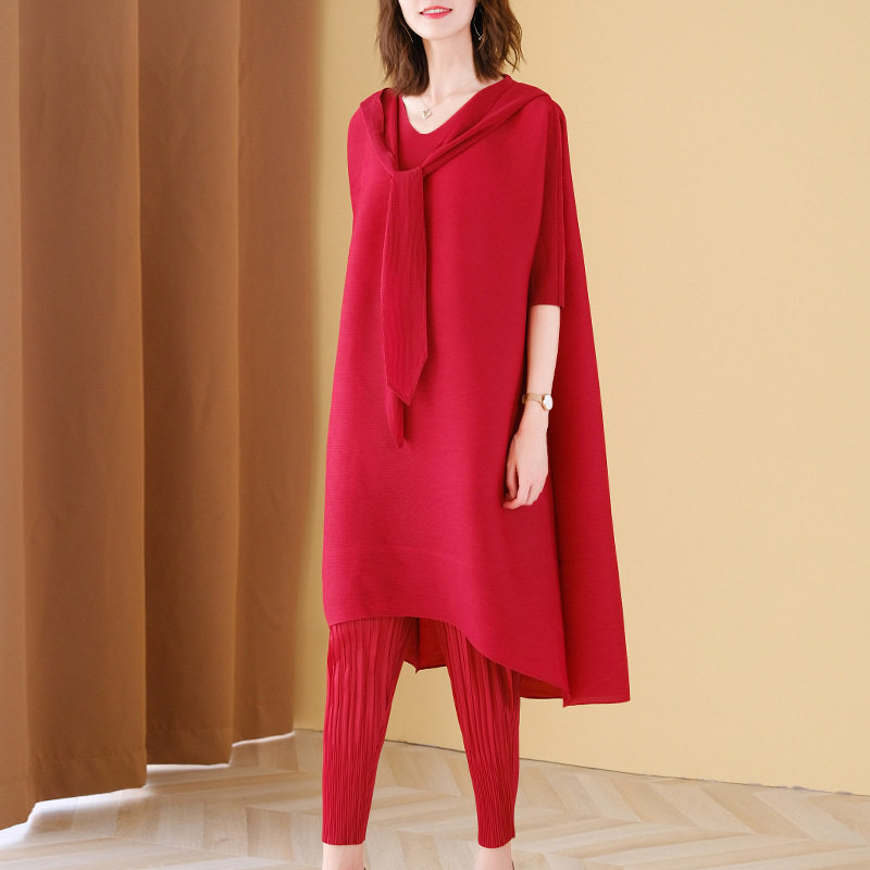 Stock Trio Mansion Folds Fashion Two Sets High-end Large Size Women 2020 Summer Loaded Loose Fat Mm Temperament Slim Fit Suit