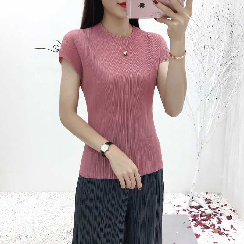 Three Homes Lifetime Folds Blouses Women 2020 Summer Pop Elastic Foreign Pie Big Size fat mm Skinny Lean T-shirt Outwear