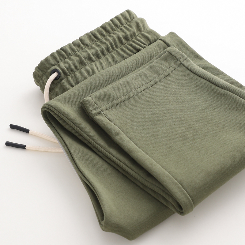 360g Military Green Heavyweight Pure Cotton Pants for Men, Spring and Summer American Casual Versatile Slim Straight Terry Sweatpants