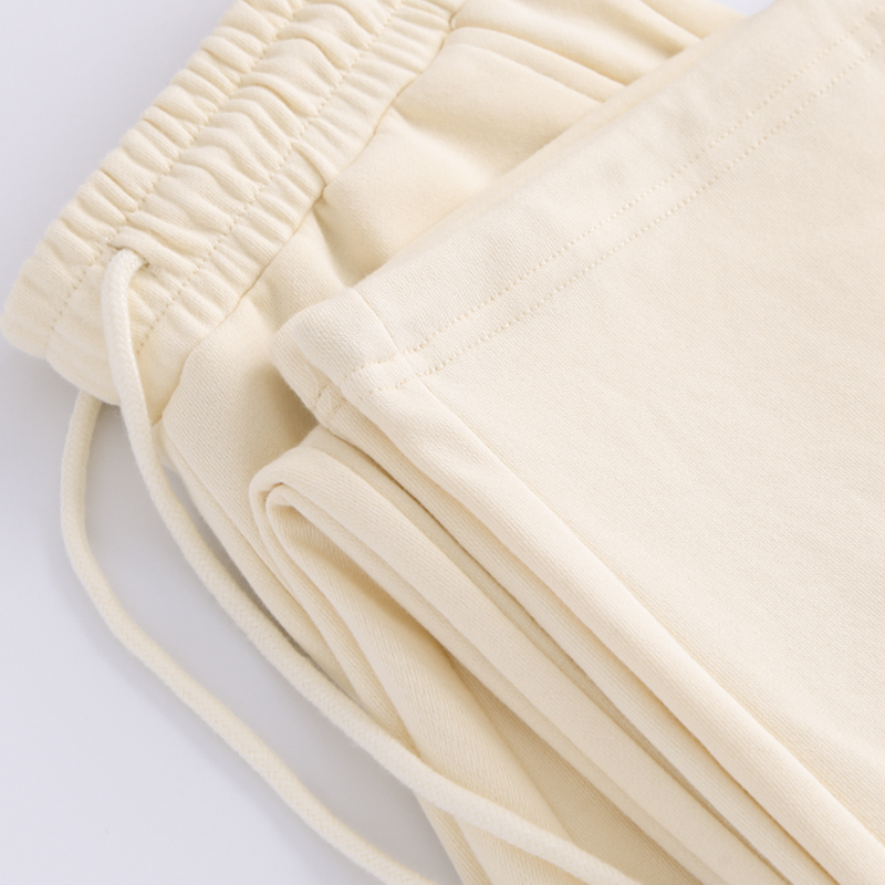 Off-White American-Style Casual Sweatpants, Cream Apricot Heavyweight Drawstring Jogger Straight-Leg Pants, Terry Sweatpants for Men, Spring and Autumn Style