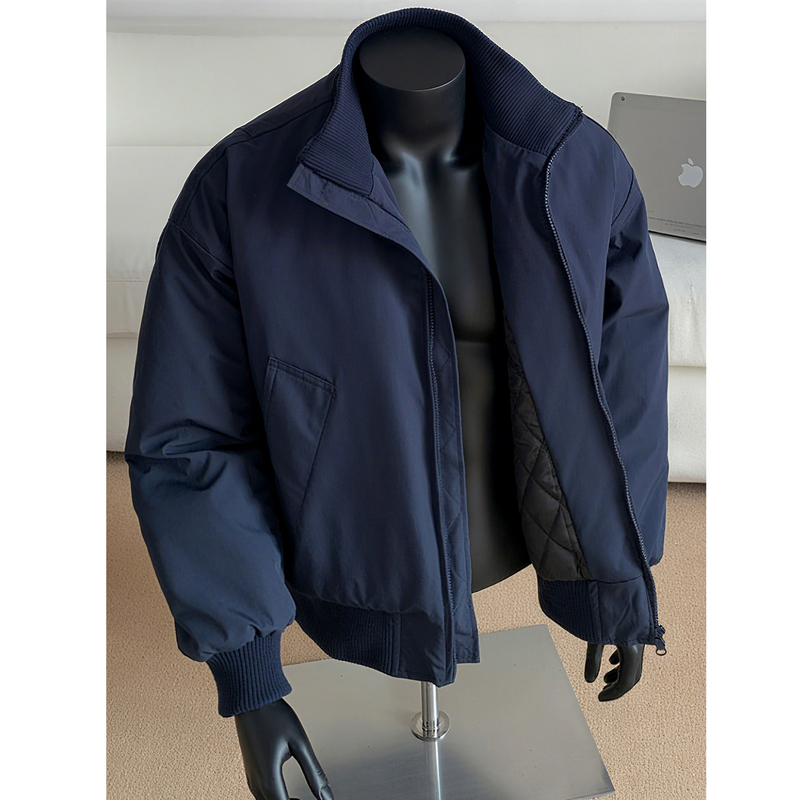 Navy Blue Bomber Jacket down Cotton Jacket Men's Autumn and Winter American Style Cleanfit Double Cotton Jacket Short Baseball Jacket