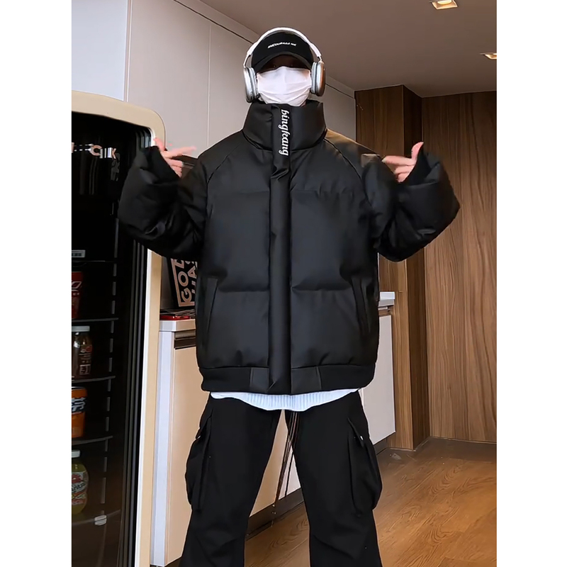American-Style Trendy Brand Windproof Embroidered Stand-Collar down Jacket for Men, New Winter Style, Cool and Stylish, Loose Fit, Thickened, Warm Pu Leather Cotton Coat