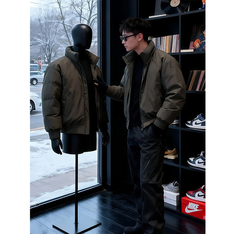 Military Green Stand-Up Collar Short down Cotton Jacket for Men, Winter Thickened Warm Pilot Jacket, Cold-Proof Cotton Coat Military Green Stand-Up Collar Short down Cotton Jacket for Men, Winter Thickened Warm Pilot Jacket, Cold-Proof Cotton Coat