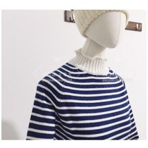 Compact skin-friendly warm factory produced striped pullover nine-cut sweater semi-high neck coat