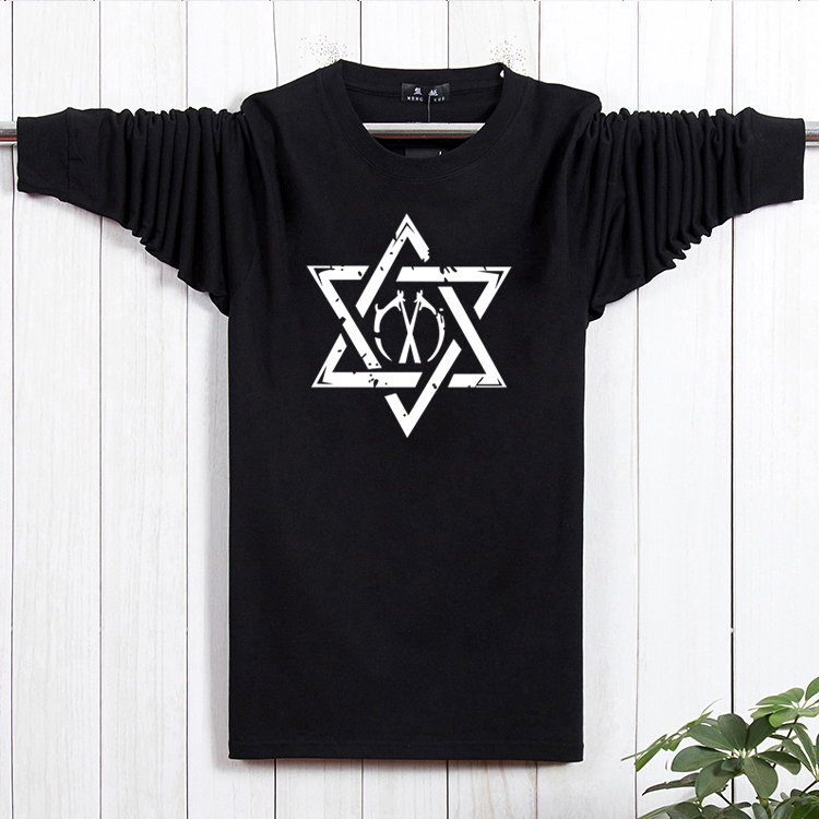 Nhà máy trực tiếp nam dài tay cộng với phân bón áo thun XL mùa xuân và mùa thu cotton cổ tròn chất béo áo khoác nam phù hợp với thủy triều áo thun polo