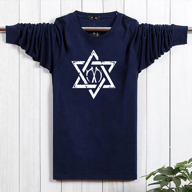 Nhà máy trực tiếp nam dài tay cộng với phân bón áo thun XL mùa xuân và mùa thu cotton cổ tròn chất béo áo khoác nam phù hợp với thủy triều áo thun polo
