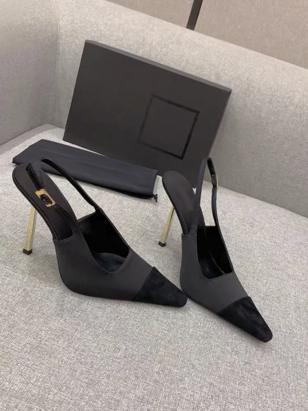 2024 New Square-Toe Patchwork High-Heeled Shoes for Women, Same Style as Yang Shulin Rose, with Thin Heels and a Single Strap, Black Sandals