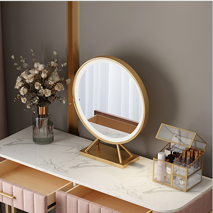 Nordic wrought iron makeup mirror modern simple desktop desktop mirror makeup mirror light luxury girl ins wind led with light