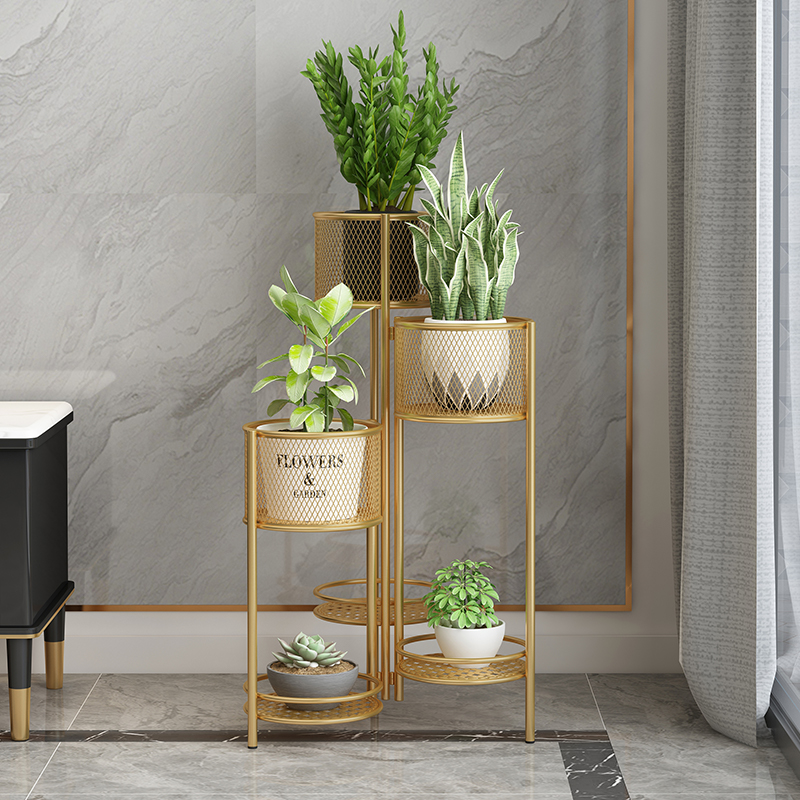 Flower shelf indoor living-room minimalist floor-style iron art light extravagant balcony multilayer gold Ge pendulum flower pot decorated shelving