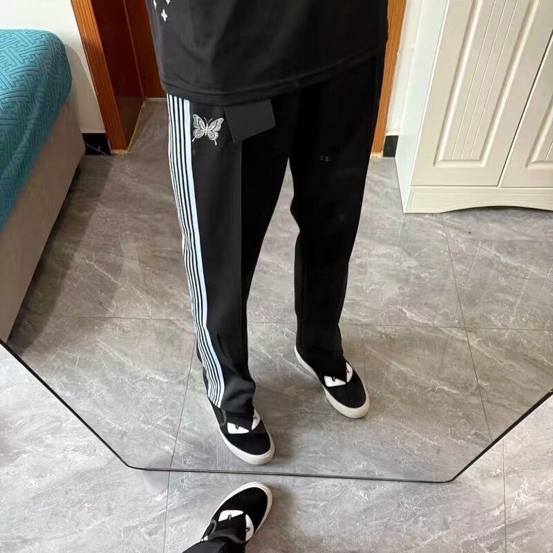 Trendy Brand Influencer-Style Butterfly Embroidery Side Stripe Sports Straight-Leg Pants Street Style Unisex Casual Pants Trendy Brand Influencer-Style Butterfly Embroidery Side Stripe Sports Straight-Leg Pants Street Style Unisex Casual Pants