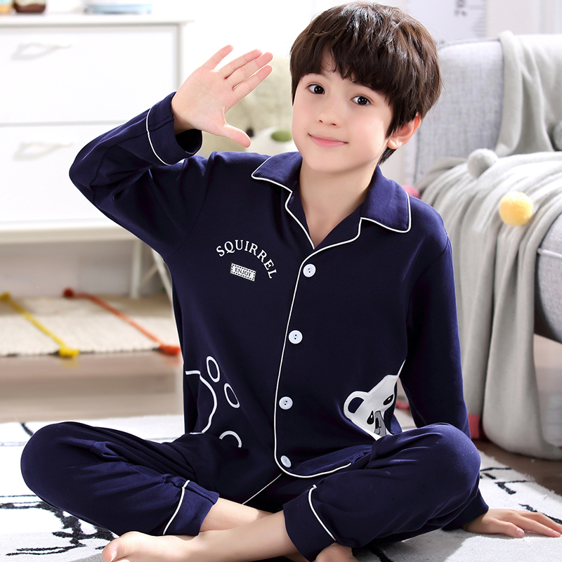 chàng trai bông mùa xuân Pyjama nam dissonmic dài tay áo 12-15 tuổi học sinh trung học cơ sở thiết lập quần áo nhà cardigan.