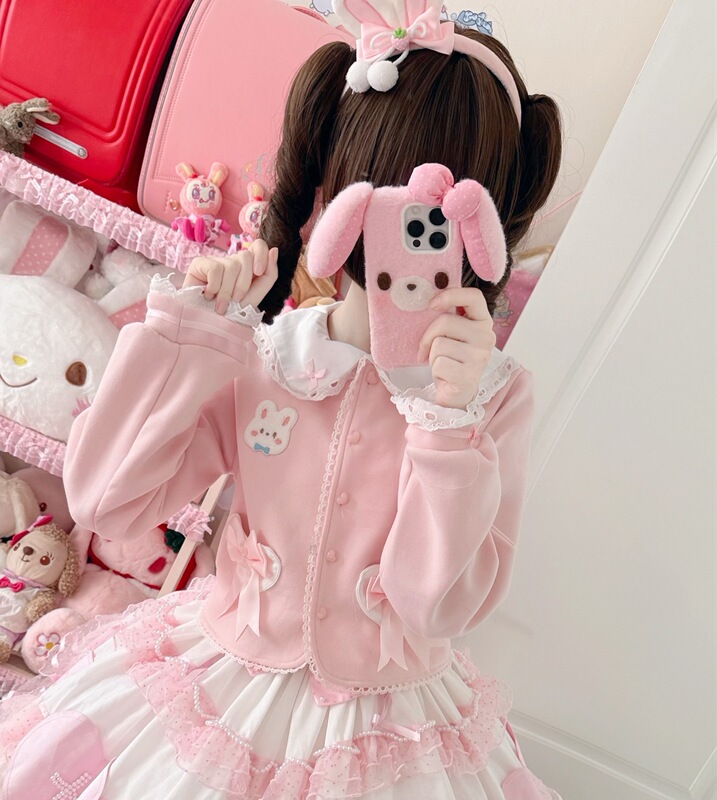 Richgirl LAOSHU Japanese-Style Cake Bow Cardigan Japanese Sweet Soft Girl Cute Doll Collar Lace Shirt Richgirl LAOSHU Japanese-Style Cake Bow Cardigan Japanese Sweet Soft Girl Cute Doll Collar Lace Shirt