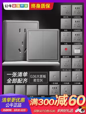 Bull switch socket Whole house package concealed five-hole 5-hole power outlet large panel porous switch panel G36