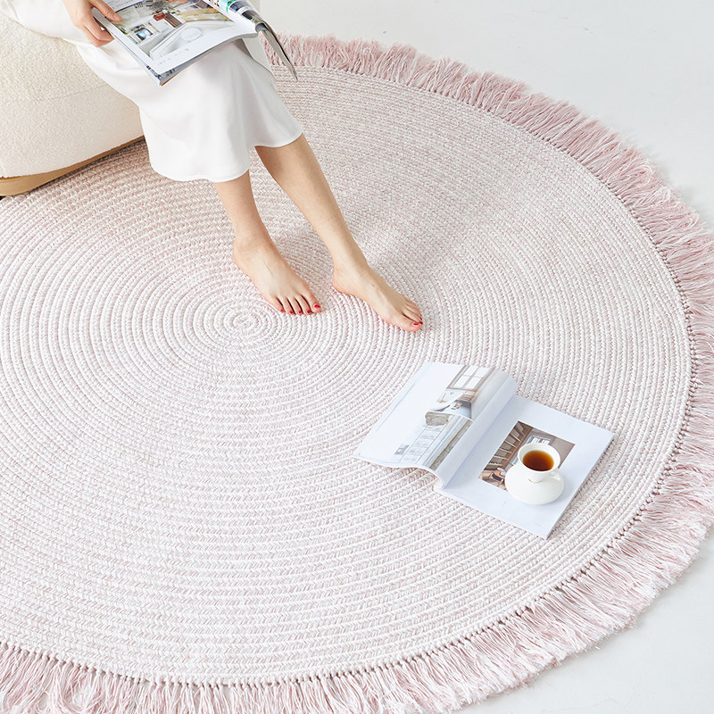 INS Wind minimalist Artisanal Woven Girl Room Placement Bedroom Bedside Blanket Round Pink Living-room Carpet Cushion