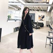 The big fat sister in early autumn 2022 dress new black windwear woman in the long knee loose long coat woman