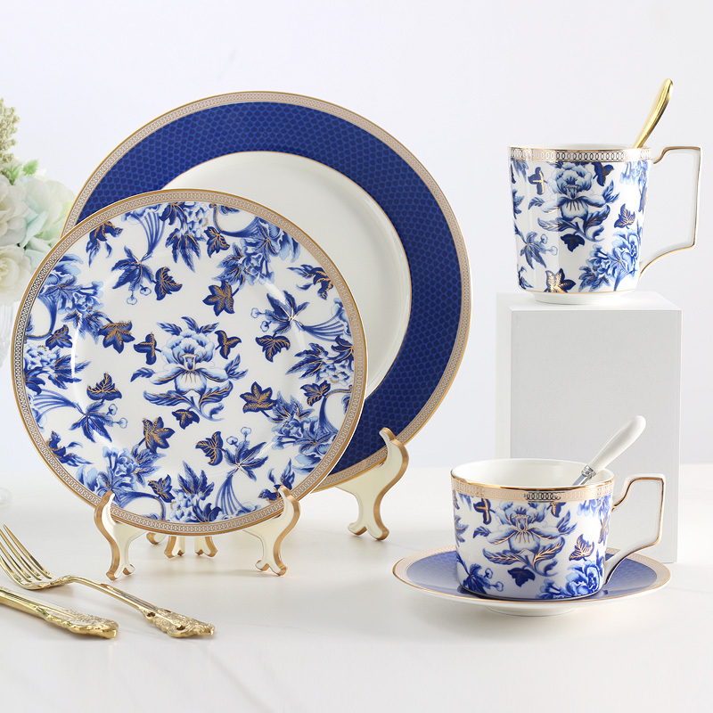 Creative Light Luxury Bone China Mug, Western Steak Round Plate, High-Value Household Ceramic Coffee Cup and Saucer Tableware