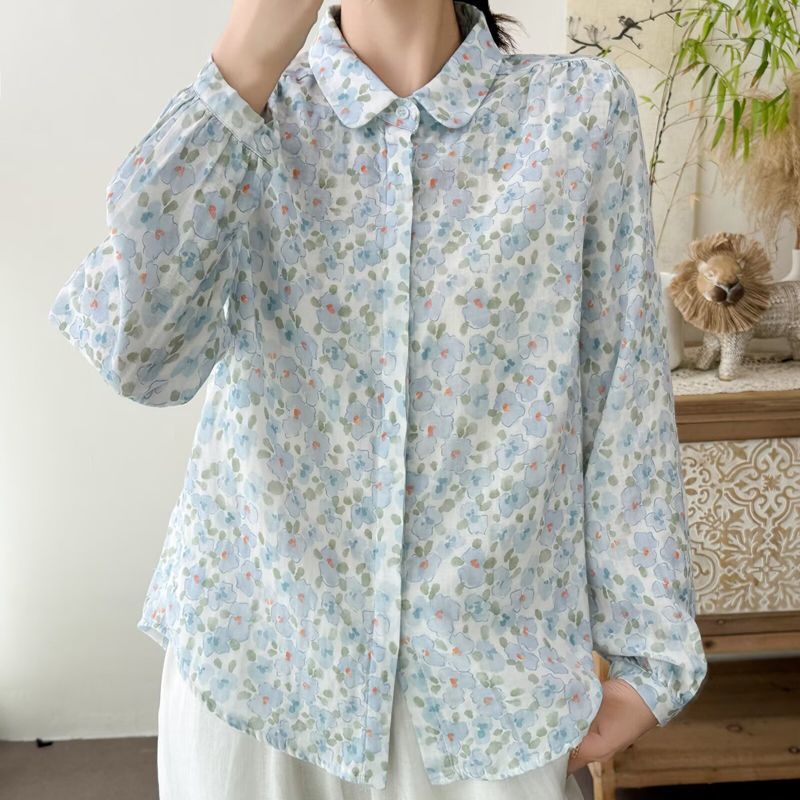 Middle-Aged and Elderly Women's Clothing, Plus-Size Women's Clothing, Young Mother's Clothing, Spring and Autumn Pure Cotton Double-Layer Cotton Gauze Long-Sleeved Floral Shirt Tops Middle-Aged and Elderly Women's Clothing, Plus-Size Women's Clothing, Young Mother's Clothing, Spring and Autumn Pure Cotton Double-Layer Cotton Gauze Long-Sleeved Floral Shirt Tops