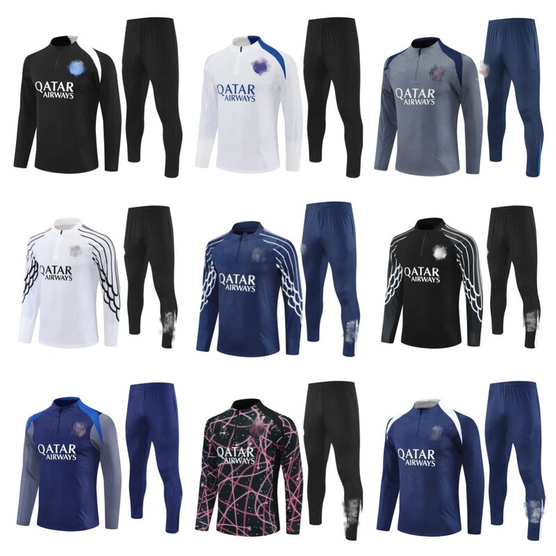 2526 Season Psg Paris Denbelle Pre-Match Warm-Up Uniform Men's and Kidsren's Long-Sleeved Football Training Uniform Set