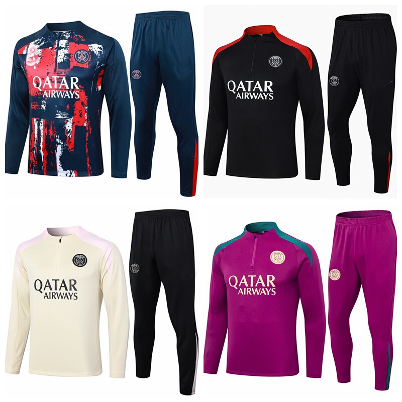 2425 Season Paris Psg Jersey Pre-Match Warm-Up Uniform Half-Zip Long-Sleeved Football Training Uniform Set for Men
