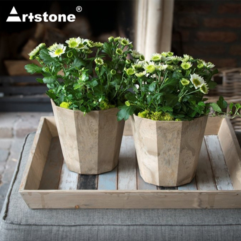 (Hongyue)ARTSTONE imitation stone pattern Deca round high cylinder flower pot Balcony garden planting basin