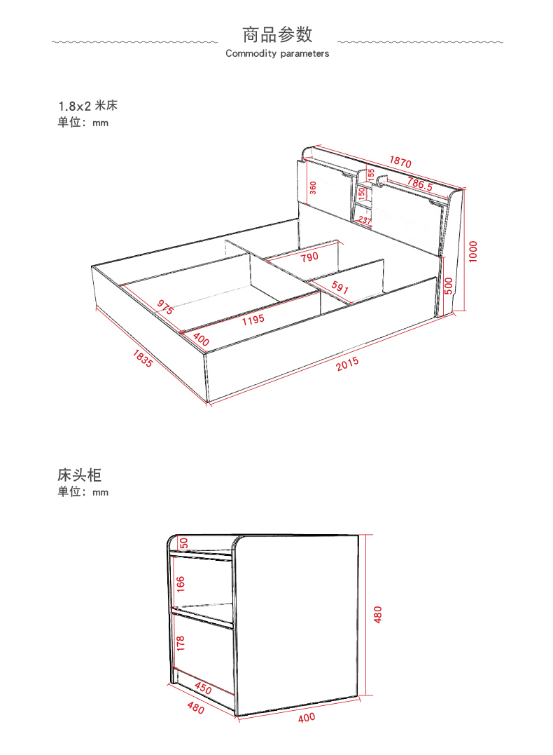 Hiện đại nhỏ gọn tấm 1.8 m 1.5 giường đôi phòng ngủ chính tủ quần áo bàn cạnh giường ngủ nệm vào một bộ đồ nội thất