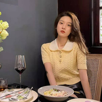 Small fragrant style French short sleeve knitwear women spring and summer new 2021 temperament slim pullover short foreign style shirt