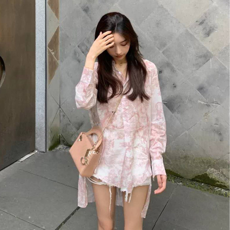 Pink Shirt Ocean Dress Woman Spring Autumn 2022 New Small Sub Long Sleeve Design Sensation Irregular Little Crowddress