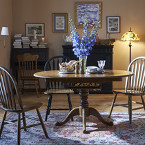 North American town American full solid wood folding table Home retro telescopic round table small family round table