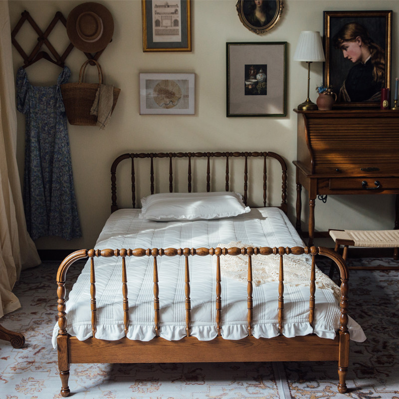 North American town Heidi children's bed American country full solid wood 1 2 meters retro 1 5m Roman column single bed