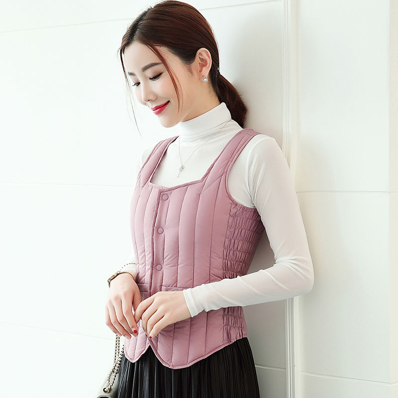 Xuống vest nữ mùa đông mặc áo giáp ngựa ngắn 2019 ánh sáng mới và phù hợp với cơ thể mỏng với một chiếc lông xuống áo khoác bên vai rụt rè