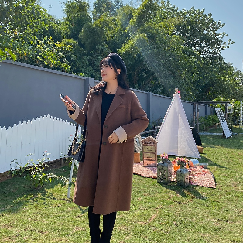 MM2021 Casual Han colour medium - long knee coffee double - sided coat