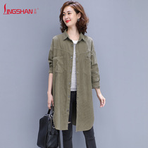 Shirt windbreaker womens mid-length top 2021 new middle-aged mother loose corduroy jacket womens spring and autumn