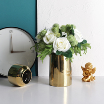 Nordic simple electroplating gold light luxury fake flower Ceramic Vase ornaments living room home dining table flower arrangement