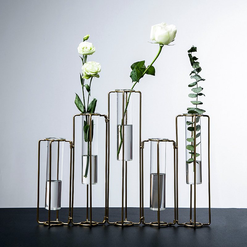Nordic light extravagant iron art geometric glass transparent vase minimalist living-room table hydroponic flower floral flower arrangement decorative hem