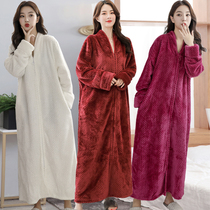 Pajamas women autumn and winter flannel 2021 New thick dressing robe couples loose one-piece nightgown men zipper bathrobe