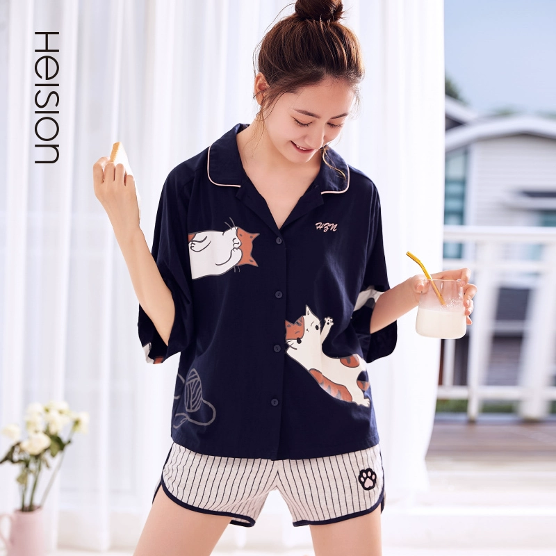 Haizhining dễ thương hoạt hình đồ ngủ cotton của phụ nữ áo nịt Nhật Bản mùa hè giản dị có thể được mặc với quần áo hai mảnh ở nhà - Bên ngoài ăn mặc