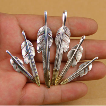 Larry Smith Feather 18K Gold Wind-Cut Feather Pendant 925 Sterling Silver Single Pendant Handmade Silver Jewelry