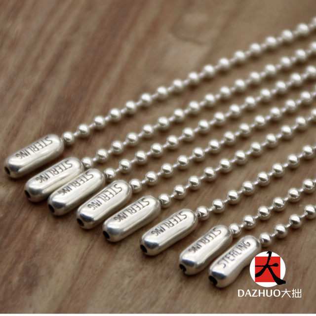 Large bead chain necklace 925 sterling silver men's and women's plain chain single chain 2.4mm ball chain long sweater chain trendy