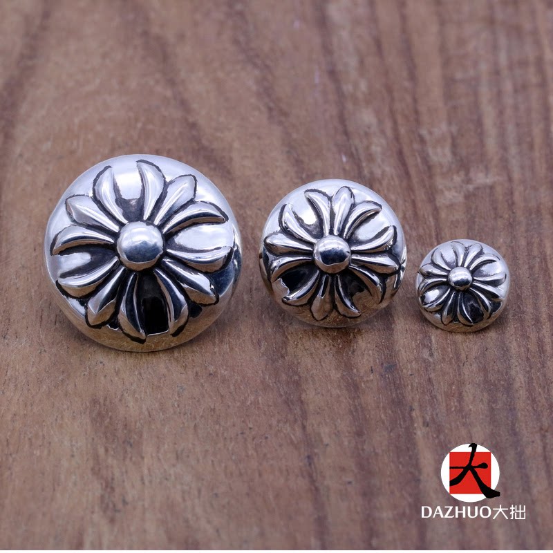 S925スターリングシルバー十字型ヴィンテージ装飾ラウンドバックル、小型および大型ウォレットバックル、ネジ、バッグウォレット、レザー金具アクセサリー