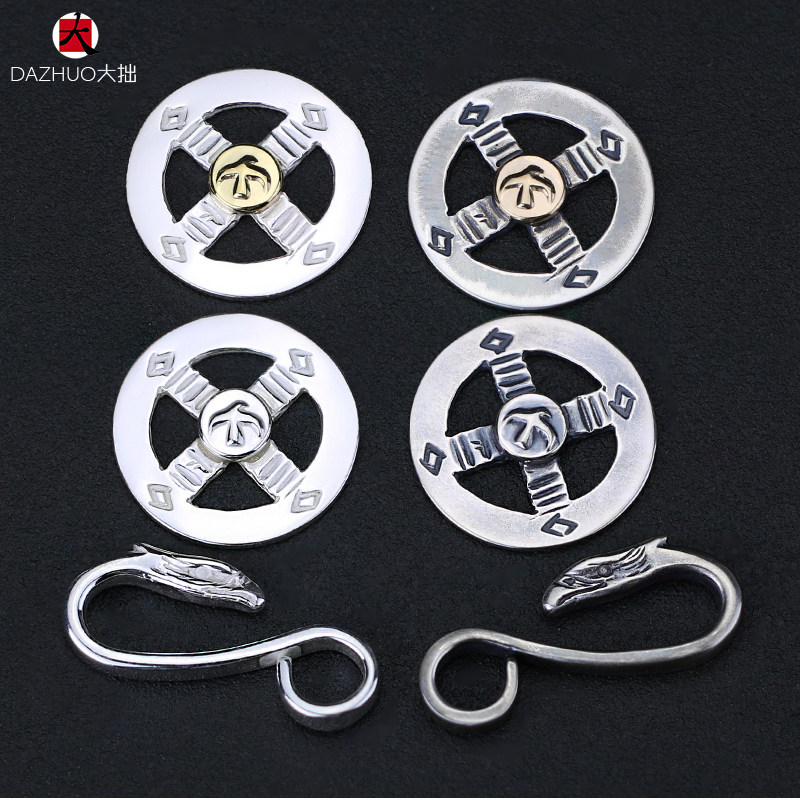 高橋吾郎作、金メッキのクロスホイールイーグルヘッドフックネックレスクラスプ、925スターリングシルバー金具、高橋吾郎連結クラスプ。