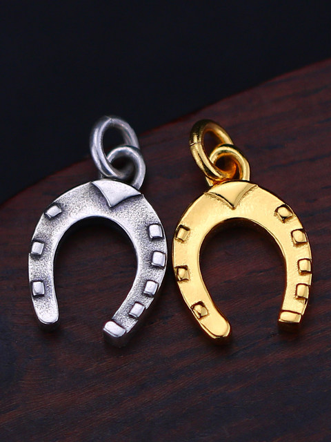 Big clumsy design solid horseshoe small pendant for men and women new s925 sterling silver retro gold-plated handmade original individual pendant