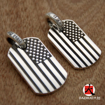 Good Art American Flag Pendant Military Badge 925 Sterling Silver Unisex Handmade Silver Jewelry