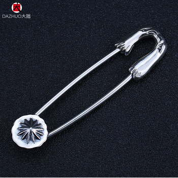 Larry Smith Double Eagle Head Brooch Pin for Men, 925 Sterling Silver Denim Clothing Accessory, Same Style as Shawn Yue