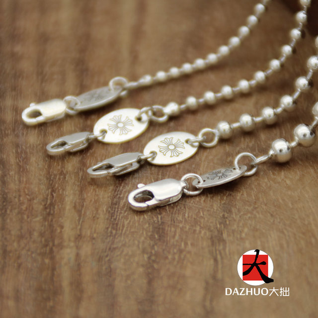 Large round bead chain necklace s925 sterling silver men and women couple plain chain single chain silver beads with chain bead chain without pendant