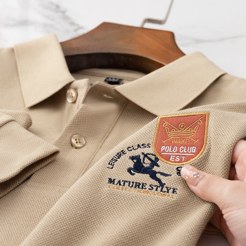 Autumn men's long-sleeved t-shirt middle-aged cotton polo shirt dad wear high-end beaded collar embroidery loose casual a